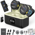 NEEWER Wireless Lavalier Microphone for iPhone, Noise Cancellation, Mini Lapel Microphone Set with USB C OTG Charging Case, 24H Battery, 200 m Range, Compatible with iPhone 16 15 Android Phone PC