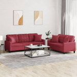 Juroupi 3201391 2-Piece Sofa Set with Cushion Sofa Living Room Sofa Set Sofas for Living Room Wine Red Faux Leather