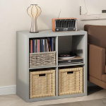 Furinno kuubiku plaadim&auml;ngija riiul vin&uuml;&uuml;lplaatide hoidmisega, 4-kohaline 1,2 ekstra paksu vin&uuml;&uuml;lplaatide hoidmine, avatud tagumine meediariiul CD, DVD, Blueray m&auml;ngukettide jaoks, elutuppa, helehall