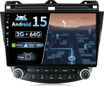 Android 15 Autoradio Honda Accord 7. (2002-2007) koos 2.5D - CarPlay Android Auto GPS - Tagurduskaamera - 2G + 64G - IPS 10.1 tolli 2 DIN - DAB roolijuhtimispult 4G WiFi Bluetooth DSP