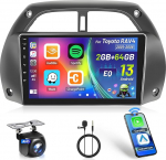 Hikity 2G 64G Android 15 autoraadio Toyota RAV4 2001-2006 traadita Carplay Android autole, 9-tolline puuteekraaniga autoraadio koos GPS navigatsiooniga Bluetooth WiFi RDS FM MIC tagurduskaameraga