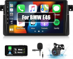 CAMECHO Android 13 autoraadio BMW E46 raadio koos satelliitnavigatsiooniga Carplay Android auto, 9-tolline autoraadio puuteekraan koos FM RDS roolijuhtimisega Bluetooth ja USB + tagurduskaamera