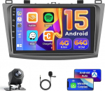 4 + 64 GB autoraadio Android 15 Mazda 3 2009-2013 jaoks 9-tollise puuteekraaniga, raadio traadita Carplay Android auto FM/RDS raadio BT GPS WiFi SWC 32EQ tagurduskaamera + mikrofoniga