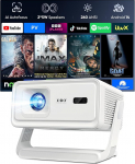 Xgody A1 Smart Projector kodukino projektor, toetab 4K 1080P projektorit koos WiFi 6 ja Bluetooth 5.4, automaatne fookus ja automaatne trajektoorikorrigeerimine, 180&deg; p&ouml;&ouml;ramine &uuml;hildub HDMI/Laptop/Androidiga