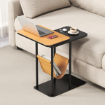 Beistelltisch C Form, Metallbasis C-f&ouml;rmigen Couch Beistelltisch, Doppel-Tischplatte Laptop Stand TV-Tisch f&uuml;r Sofa und Bett, Klein Couchtisch Endtisch, Mobiler Kaffeetisch f&uuml;r Wohnzimmer (orange)