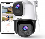 Tenda Outdoor Surveillance Camera, 3MP + 3MP Dual Lens Surveillance Camera, IP65 Outdoor Security Camera with Automatic Tracking, Night Vision, 2 Audio, SD and NVR Memory, CH9