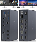Displaylink USB C KVM Switch dokkimisjaam, 4K60Hz HDMI KVM Switch 3 PC 4 monitori jaoks Windows & Mac M1/M2/M3/M4, 10Gbps USB C Data/1Gbps Ethernet port, Audio/Mic IR-juhtimisega & USBA-C C kaabliga