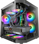 Mars Gaming MC-3TLITE, MicroATX m&auml;ngukapp, kolmekordne pidev karastatud klaas, 120 mm FRGB tagumine ventilaator, kahekambriline struktuur, kompaktne mini-torni arvuti suure siseruumiga, must