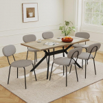 LEWE s&ouml;&ouml;gilaud koos 6 tooliga, 140 x 80 x 76 cm, ristk&uuml;likukujuline puidust s&ouml;&ouml;gilaud koos Teddy kangast s&ouml;&ouml;gitooliga, virnastatavad k&ouml;&ouml;gitoolid, k&ouml;&ouml;ki, s&ouml;&ouml;gituppa ja elutuppa.