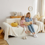 Kaninchen-Pl&uuml;sch-Fleece-Sofa-&Uuml;berwurf: 4-Sitzer, Dicker Couch-Schonbezug, Rutschfest, Warm, Strukturiert, Weich, Universeller M&ouml;belschutz, Separat Waschen, F&uuml;r Wohnzimmer (Off-White, 180x380 cm)