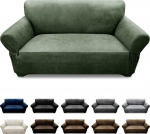 Loveseat Sofa-Schonbezug in Lederoptik, Couch&uuml;berz&uuml;ge f&uuml;r 2-Sitzer, Couch, Sofa, 1-teilig, Stretch-M&ouml;belschutz mit elastischem Boden und Taschen (Loveseat, Armeegr&uuml;n)