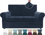 ZNSAYOTX Luxury Velvet Diivan Cover 3 t&uuml;kki Stretch diivan katted 2 padjad diivan pehme kahe istuja Slipcover elutuba Non-Slip koerad lemmikloomade armastus m&ouml;&ouml;bli kaitsja (Navy Blue, Two-Seater)