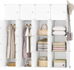 HOOBRO EWT44LY01N1 garderoobikapp, moodulplastikust kapp 16 kuubikuga, poldideta riiulis&uuml;steem ustega ja riideriiuliga, 2 rida konksudega, 145 x 46,5 x 147,5 cm, valge