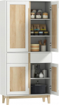 HOMCOM Highboard k&ouml;&ouml;k, k&ouml;&ouml;gikapp, kapp, 4 ust, 2 sahtlit, reguleeritavad riiulid, kummipuust jalad, hoium&ouml;&ouml;bel elutuppa, s&ouml;&ouml;gituppa, 80 x 35 x 170 cm, valge ja tamme v&auml;rvi