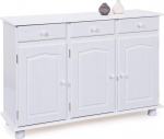 Dmora buffet 3 ukse ja 3 sahtliga, valmistatud valgest vesiv&auml;rvitud massiivsest m&auml;nnist 130 x 43 x 87 cm