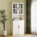 VOWNER raamaturiiul klaasuste ja lahtise kambriga, 180 cm pikkune k&otilde;rge kapp, 5-tasandiline raamaturiiul, seisev riiul, vitriinkapp, t&ouml;&ouml;lauaga buffetkapp, 60 x 40 x 180 cm, elutuppa, kontorisse.