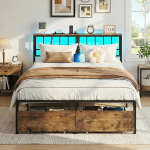 IRONCK Voodi 140 x 200 cm koos panipaigaga, metallist voodi 2 sahtliga, voodiraam 140 x 200 cm koos LED-valgustuse ja laadimisjaamaga, noortevoodi, kaheinimesevoodi metallist liistude raamiga.