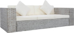 3-Sitzer-Sofa Diivan Couch Loungesofa Polstersofa Relaxsofa G&auml;stesofa Wohnzimmersofa Relaxcouch f&uuml;r Schlafzimmer G&auml;stezimmer mit Polstern Grau Nat&uuml;rliches Rattan