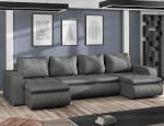 Brooklyn Grey + Faux Leather nurgadiivan U-kujuline 315 cm magamisfunktsiooniga ja panipaigaga - diivanvoodi koos voodikastiga - kaasaegne elutoa m&ouml;&ouml;bel - kangas: Lux06/Soft20