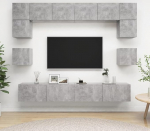 Homgoday TV-Schrank-Set, 8-teilig, Grau, Beton, Spanplatte, TV-Schrank, TV-Schrank, TV-Schrank, Couchtisch, Wohnzimmertisch, TV-St&auml;nder f&uuml;r Wohnzimmer