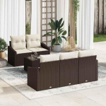 Modernes Garten Sofa Set 6 St&uuml;ck Poly Rattan Garten Sofagarnitur 6-teilig Outdoor Sofa 6-teilig mit Kissen modernes 6 St&uuml;ck in Braun und Creme