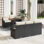 Modulares Gartensofa-Set 6-teilig in Schwarz und Creme aus Poly-Rattan mit Kissen als Gartenm&ouml;bel-Set f&uuml;r den Au&szlig;enbereich