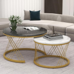 Generisch Modernes Couchtisch Set Rund in Marmor Optik - 2er Satz Beistelltische mit Gold Gestell, Stapelbare Nesting Tables f&uuml;r Wohnzimmer, Platzsparend & Stabil, Einfache Montage, 70x45cm & 45x40cm