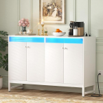 Aheaplus Sideboard Buffet Cabinet Kitchen Storage Cabinet with Charging Station White