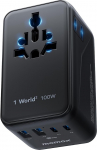 MOMAX universaalne adapter pistikupesa, 100 W GaN reisipistiku adapter kogu maailmas koos Dual AC 2 PD USB C ja 2 QC USB A, 6-in-1 reisipistikupesa rahvusvaheline pistik EL UK USA Jaapanile