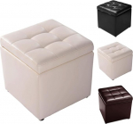 HOMASIS Square Bean Bag Footrest PU Storage Bench magamistoa sissep&auml;&auml;suks elutuppa madal tool 40 x 40 x 40 cm kandev&otilde;ime 110kg (valge)