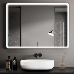 Clevich Vannitoa peegel koos valgustusega, 70 x 50 cm, Super Bright COB LED valgusribad, alumiinium raam, 3 valgusv&auml;rvi, dimmerdatav, uduvastane, m&auml;lufunktsioon, Vannitoa peegel seinapeegel koos litchiga