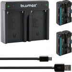 2 x Blumax aku &uuml;hilduv Sony NP-FM500H 1650 mAh + topeltlaadija NP-FM500 NP-FM55H Sony Alpha 99 - A77 A99 II - DSLR A850 A900 - VG-C99AM jaoks
