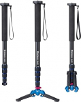 Einbeinstativ, Moman MA65 Kamera Stativ mit F&uuml;&szlig;en Aluminium Reisestativ DSLR Monopod Kompakter Tragbarer Fotografie Einbein-Stative 5 Abschnitte bis zu 165cm Nutzlast 10kg, Schwarzblau