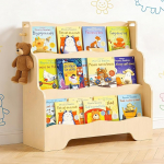 Montessori laste raamaturiiul 3 riiuliga lastetoa m&auml;nguasjade hoidmise raamaturiiul (naturaalne puidu v&auml;rv)