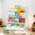 COSYLAND Laste raamaturiiul 6 Oxfordi kangasekambriga - naturaalsest puidust laste raamaturiiul - raamaturiiul lastetuppa &uuml;mardatud nurkadega ja ruumi s&auml;&auml;stev 63 L x 30 L x 76 K cm (valge)