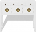 Festnight massiivpuidust k&uuml;ljepaneel Highboard konsoollaud Hiina stiilis k&uuml;lgkapp 4 sahtli ja 3 kapiga 95 x 24 x 91 cm Valge