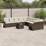 10-teiliges Gartensofa Set Schwarz Poly Rattan als Garten Sofagarnitur mit Kissen