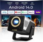 2026 Uus 2000ANSI projektor Smart Projector Full HD Native 1080P Android14 sisseehitatud rakendused Auto Focus/Keystone 4K toetatud, projektor kodukino WiFi 6 & Bluetooth 5.4, iOS/Switch/PS5 jaoks