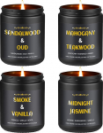 L&otilde;hnak&uuml;&uuml;nlad meestele, 4 x meestek&uuml;&uuml;nlad, 765g sojavaha, 200 tundi p&otilde;lemisaega, l&otilde;&otilde;gastav kingitus meestele, sandlipuu oud / mahagonipuu teak / suitsune vanilje / jasmiin k&uuml;&uuml;nla kinkekomplekt