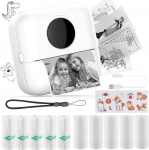 HuiJuKeJi Mini Printer, Pocket Printer, Mini Photo Printer for Smartphone, Sticker Printer, Thermal Photo Printer for Journal, Travel Logo, Notes, Journal, List, Memo (White)