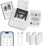 OFFCUP Mini Printer Mini fotoprinter koos 5 paberirulliga Kaasaskantav Mini Printer Thermal Printer Pocket Printer Smartphone Bluetooth Printer iOS ja Android jaoks Study Notes Photos Labels, valge