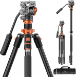 Camera Tripod, K&F Concept Video Tripod Video Tripod with Fluid Head, 200 cm Camera Tripod, Tripod for Travel, with Removable Monopod, Aluminium Travel Tripod K234A7+FH-03