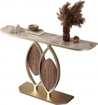 Goldener Eingangstisch, Moderner Konsolentisch, Geometrischer Sofatisch mit Metallsockel, f&uuml;r Eingangsbereich, Flur, Wohnzimmer-Flurtisch