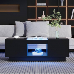 KOMHTOM kaasaegne must k&otilde;rge l&auml;ikega v&auml;ike kohvilaud koos LED k&uuml;ljelauaga elutoa laud klaasist lauaga (must)