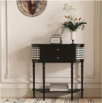 Konsolentische f&uuml;r den Flur, schmaler Halbmond-Konsolentisch f&uuml;r den Eingangsbereich, schmaler Sofatisch hinter der Couch mit 2 Schubladen f&uuml;r das Wohnzimmer, schwarzer Flur-Foyertisch f&uuml;r