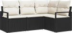 Rantry 4-teiliges Garten Sofa Set mit Kissen Schwarz Poly Rattan, 2-Sitzer Garten Sofa mit Kissen Schwarz Poly Rattan Gartenlounge Model3346357