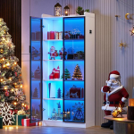 FREDEES LED-valgustusega vitriinkapp, 5-korruseline kollektsion&auml;&auml;ride vitriinkapp intelligentsete sensoritega, akr&uuml;&uuml;list seisev vitriinkapp reguleeritavate riiulitega elutuppa, kontorisse, valge