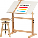 MEEDEN Whiteboard joonistuslaua komplekt koos j&auml;&auml;rakuga, reguleeritava k&otilde;rgusega kunstnikupoolne puidust j&auml;&auml;rak ja k&auml;sit&ouml;&ouml;laud, joonistuslaua kallutatav lauaplaat, ideaalne kirjutamiseks, kunstiteosteks ja kunstnikustuudiosse