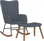 vidaXL Rocking Chair with Stool, Swing Chair with Armrest, Rocking Chair with Wooden Skids, Steel Frame, Relaxing Chair, Swing Chair, Living Room, Velvet Dark Grey
