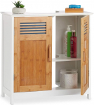 Relaxdays Basin Cabinet with Bamboo Doors, Height Adjustable Base, Siphon Cut-Out, H x B x T: 60 x 60 x 30 cm, natural/white.
